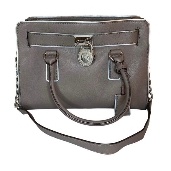 Michael Kors Hamilton Saffiano Leather Gray Shoulder Bag with Silver Charm - Picture 1 of 10